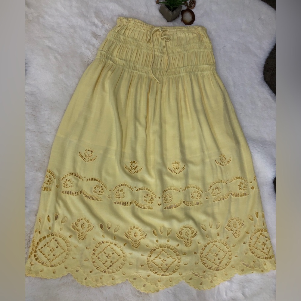 Future Collective High-Rise Embroidered Eyelet Drop Waist A-Line Maxi Skirt